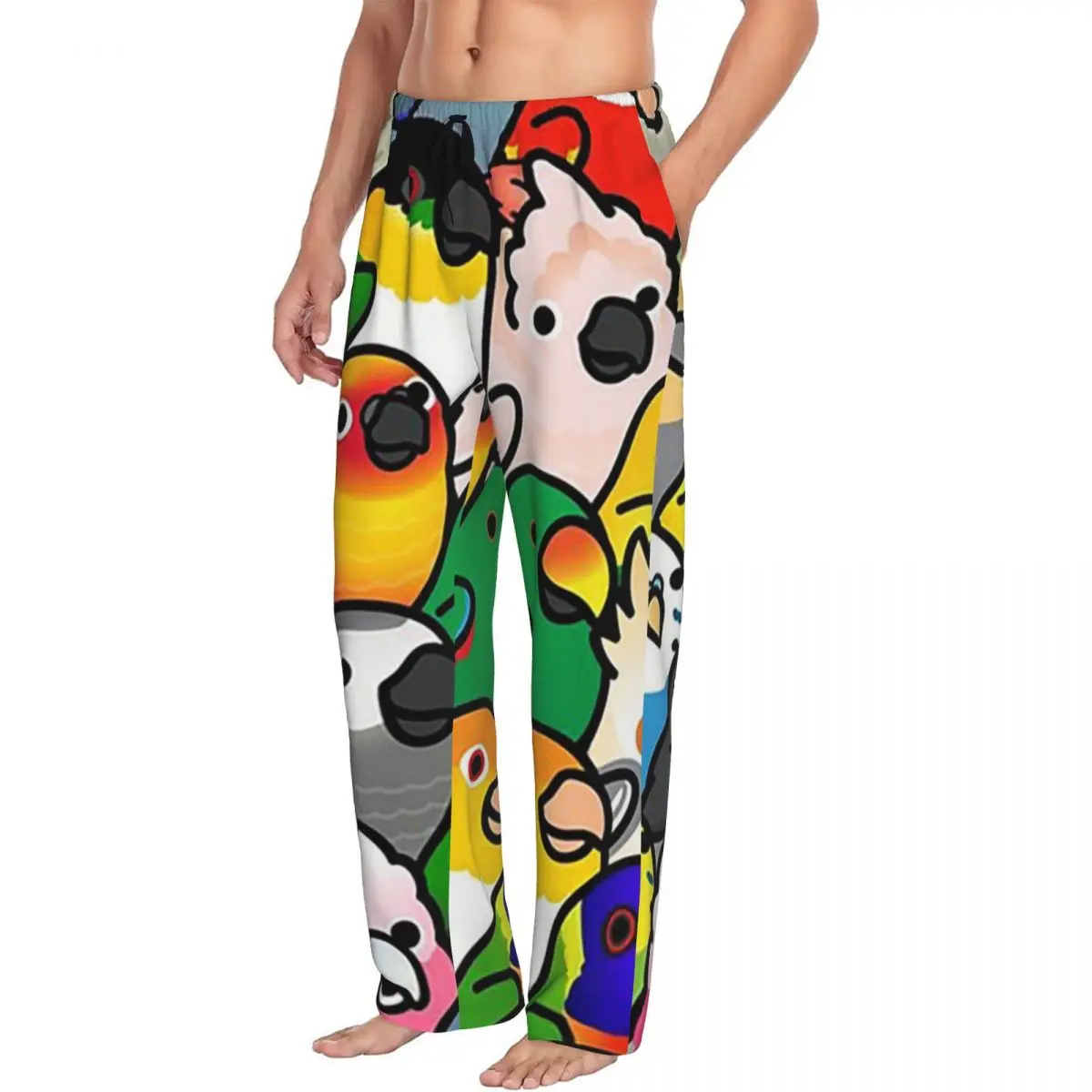 Custom Pet Birds Cute Cockatiel Budgie Parrot Men Pajama Pants Lounge Sleep Sleepwear Bottoms with Pockets