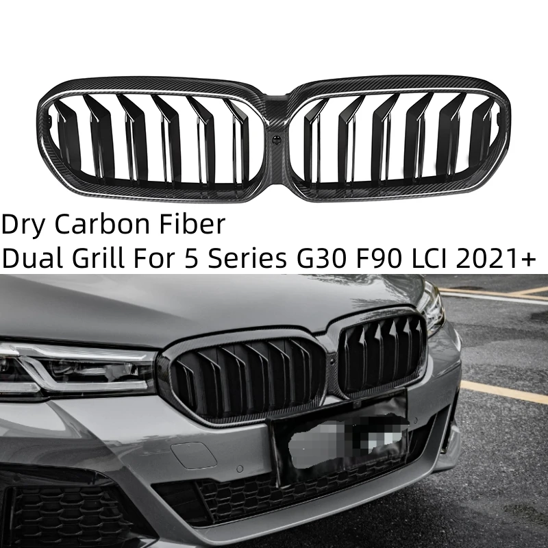 

For BMW 5 Series G30 530i 540i 550i F90 M5 2021-UP Dry Carbon Fiber Front Kidney Grille Facelift Racing Grills Accessories