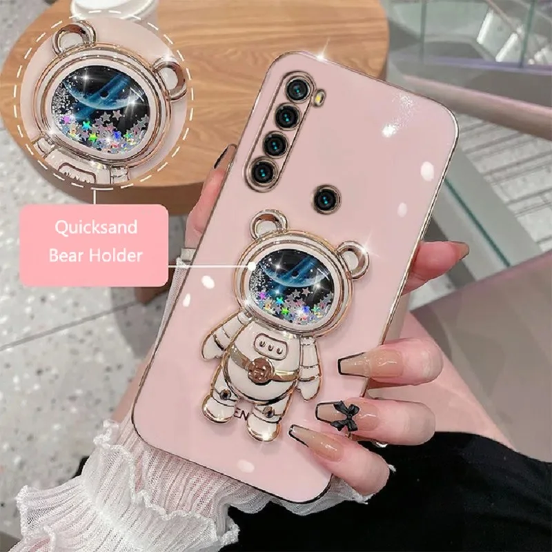 Cartoon Bear Fold Stand For Xiaomi Redmi Note 8 Phone Case Luxury Plating Cover