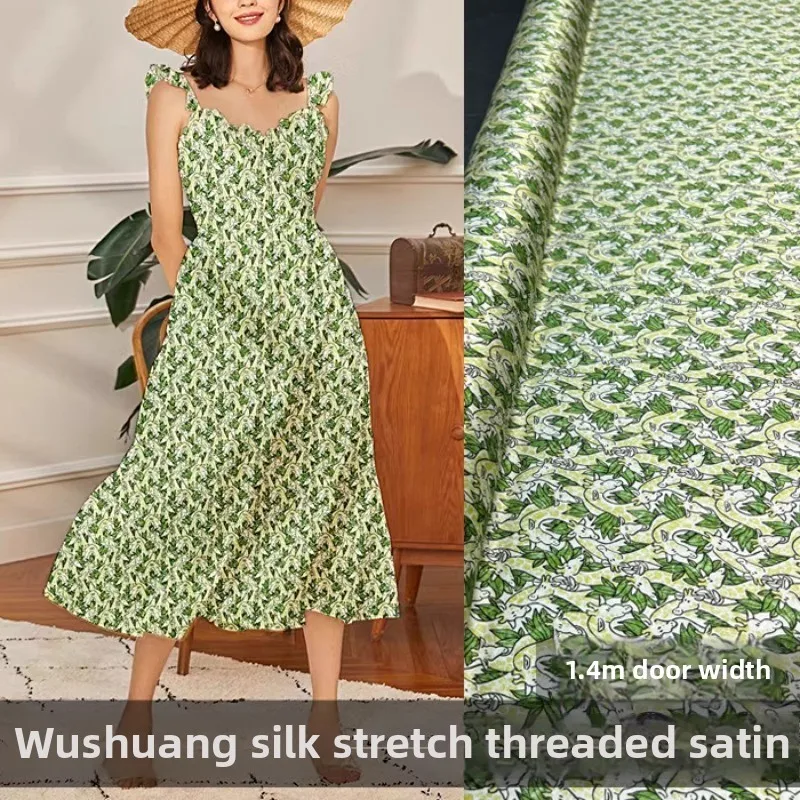 

Natural Mulberry Silk Stretch Thread Satin Fabric for Dress Shirt Fashion Clothing Cloth Apparel Diy Sewing By The Yard Material