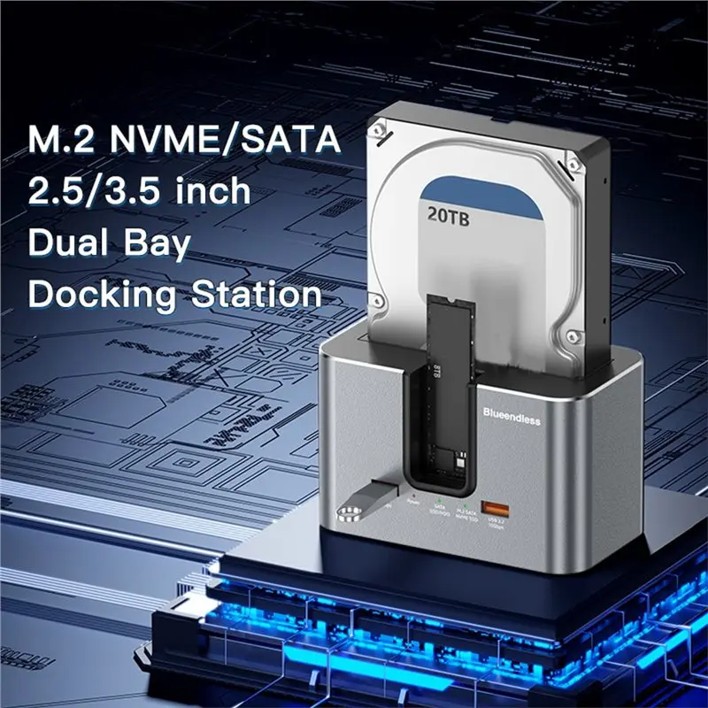BLUEENDLESS EU Plug High-Speed USB 3.2 Gen2 M. 2 Nvme SSD Enclosure USB External Case For 2.5/3.5 Inch SATA HDD SSD Up To 28TB