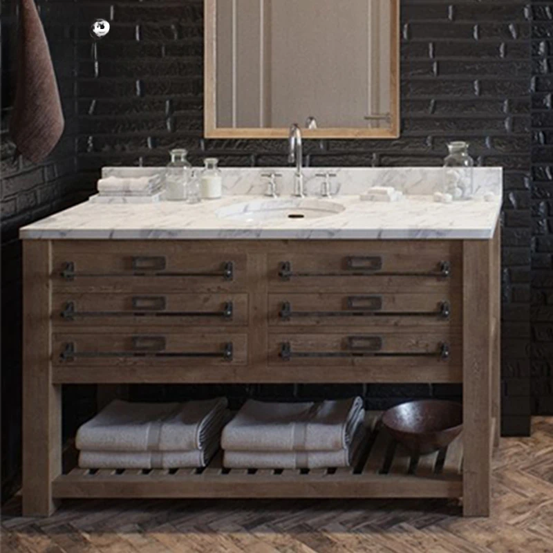 American style retro rock panel bathroom cabinet combination, customized floor to floor washstand, bathroom, small unit