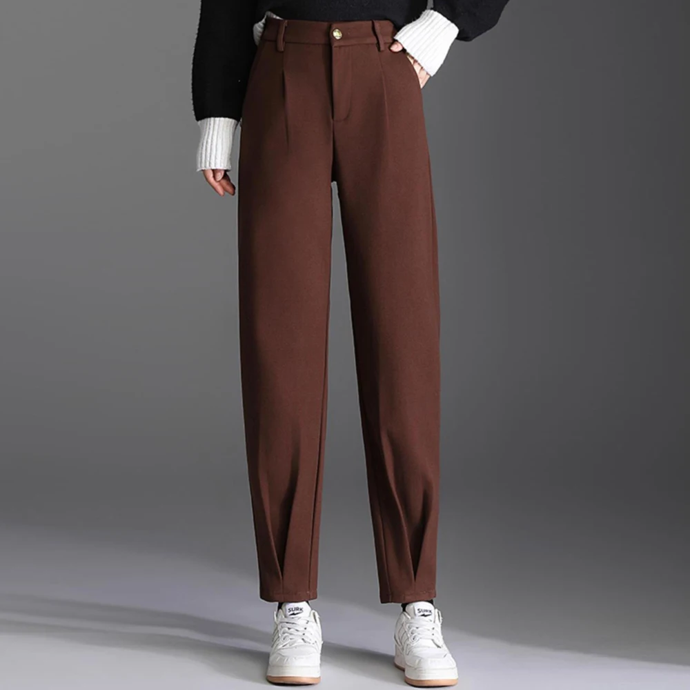 

Coffee colored Haren pants for women in autumn and winter, high-end fashion, plus size ankle pants, loose casual pants