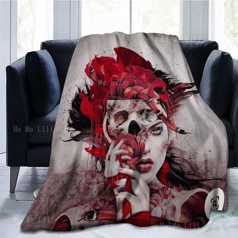 Riza Peker's Toxic Flower Artwork Red With Demon And Skeletons Flannel By Ho Me Lili Suitable For All Seasons