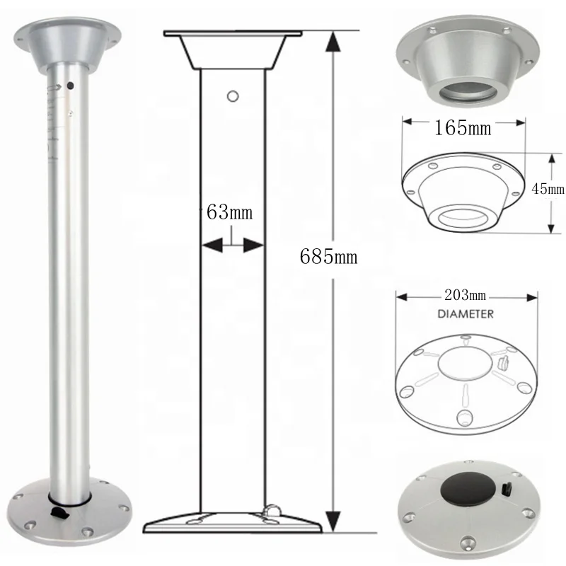 Marine Yacht RV Camper Car Base Support Kit Alloy Removable Table Legs Monochrome