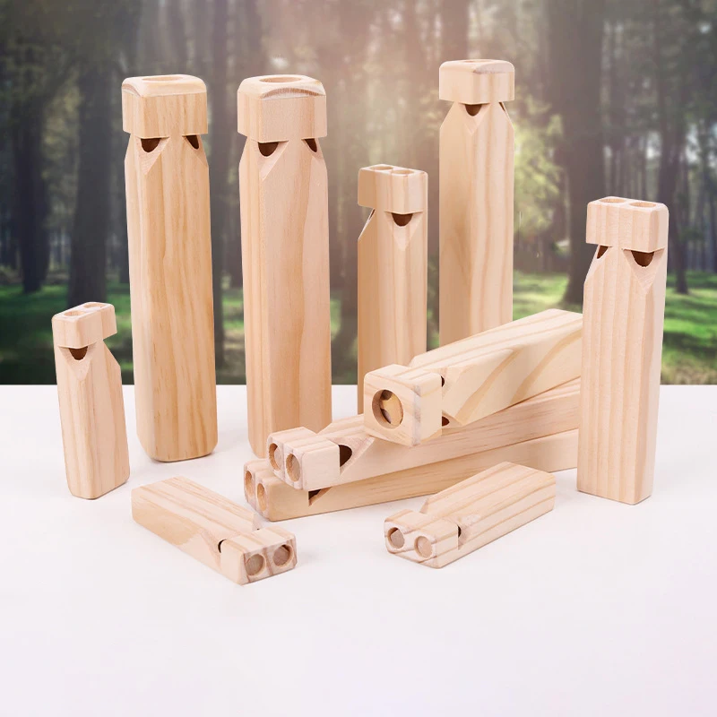 Silbato de tren de madera para niños, instrumentos musicales divertidos que soplan, instrumentos musicales Orff de madera maciza para juguetes musicales para niños y niñas