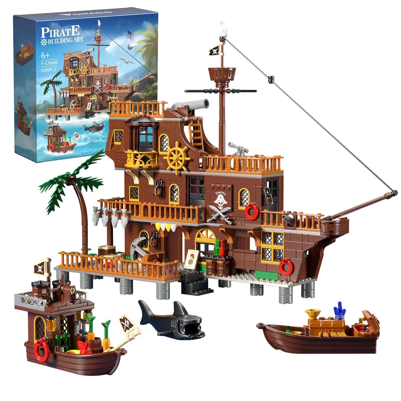 

New Hot Medieval Pirate Island Fortress Castle Building Blocks Adventure Ship Log Cabin Model Boat Assemble Bricks Toy Kid Gift