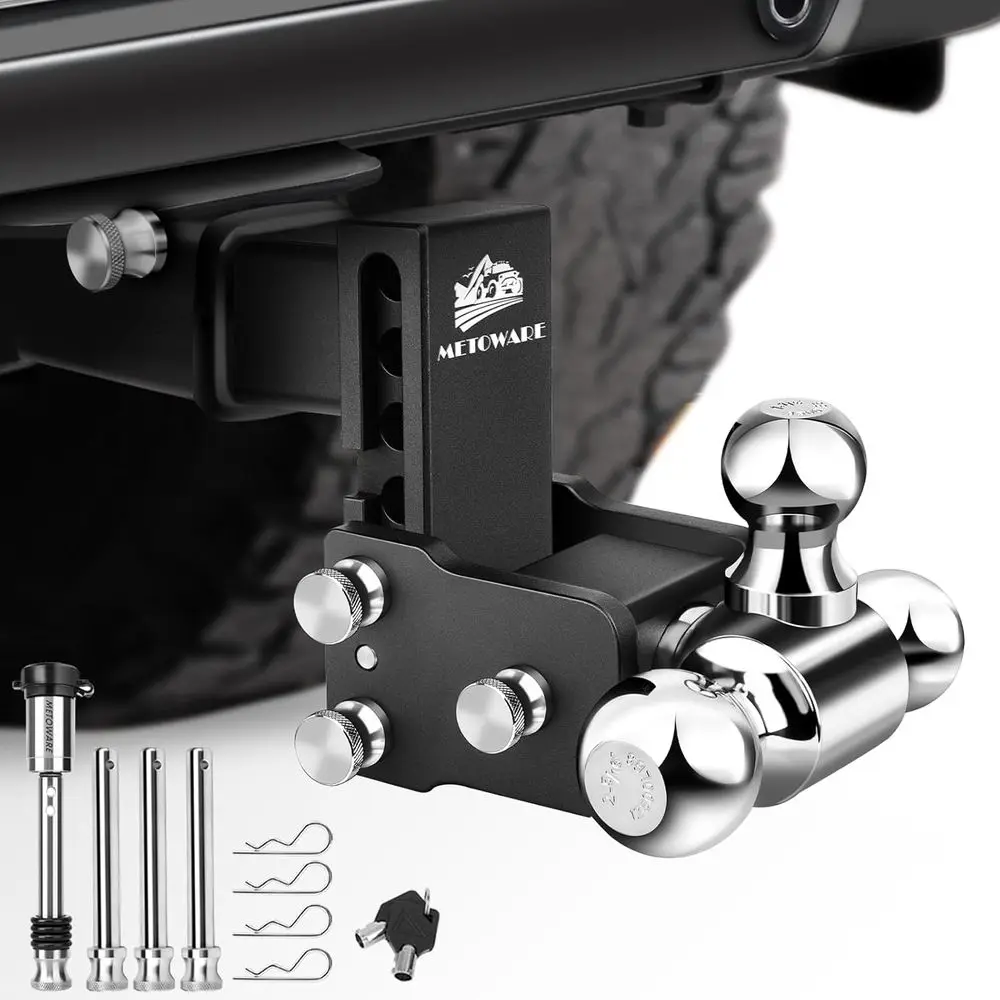 

Heavy-Duty 2.5 Drop Hitch Mount with Tri-Ball, 4 Adjustment, 18,000 lbs GTW, Anti-Theft Lock