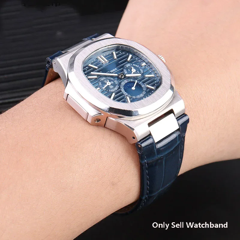25X13mm Notch Genuine Leather Watch Strap + Connector For Patek Philippe Nautilus 5711 5726 5712g Watchband Wristband Bracelet