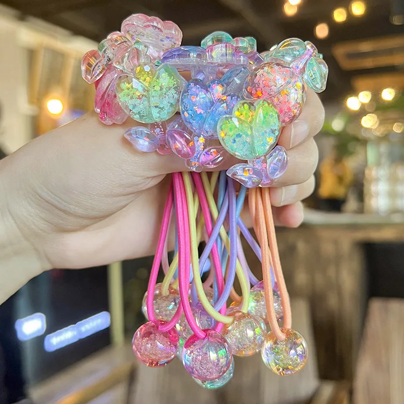 2PCS Gradient Colored Flower Bubble Beads Girls Elastic Hair Bands Princess Hair Accessories Children Hair Ties Baby Headwear