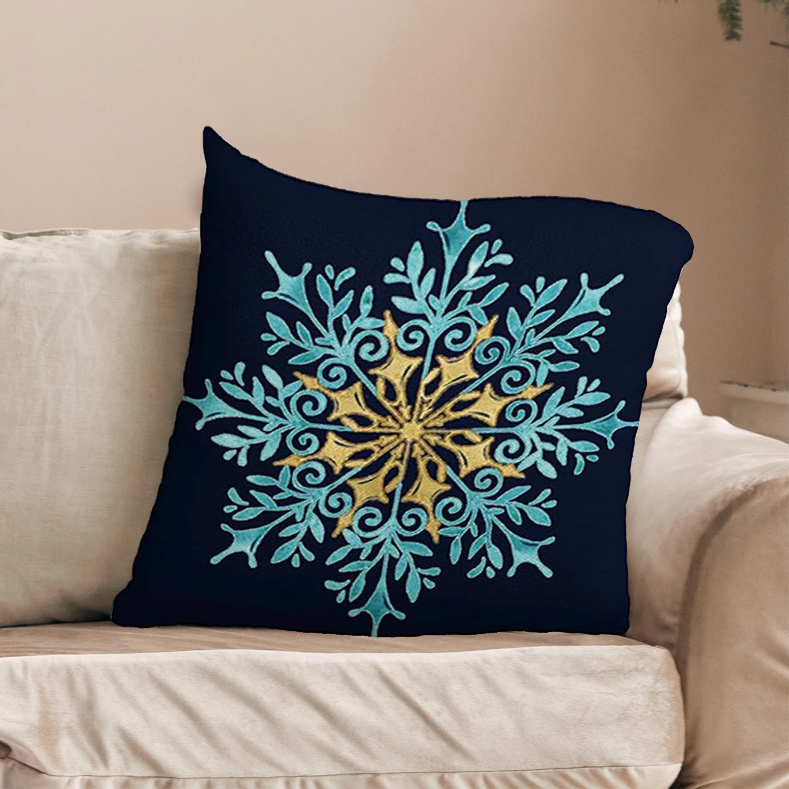 

2025 Christmas Decoration Pillowcase Vintage 45cm Navy Blue Snowflake Pattern Knitted Pillowcase Xmas Party Home Decorations