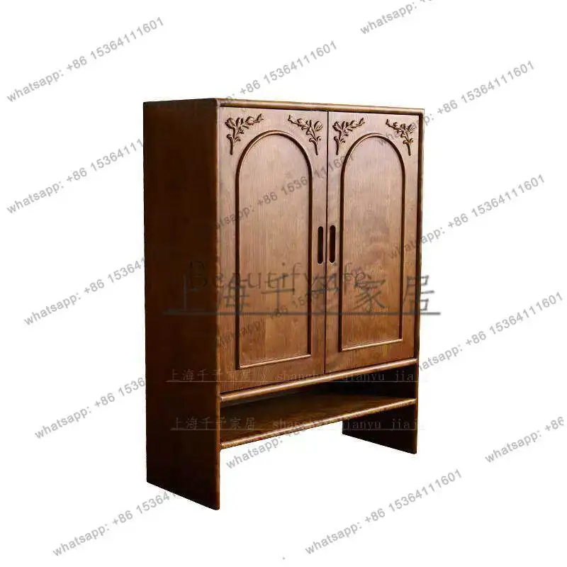

French retro solid wood shoe cabinet, home entrance entrance storage locker