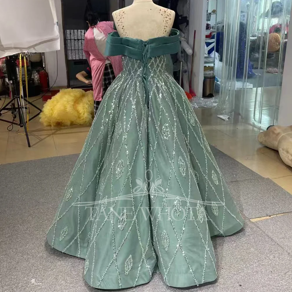 Green Sweetheart Off The Shoulder Sequined Evening Dress With Lace-Up Back Criss-Cross Design Luxus 2025 Style For Women