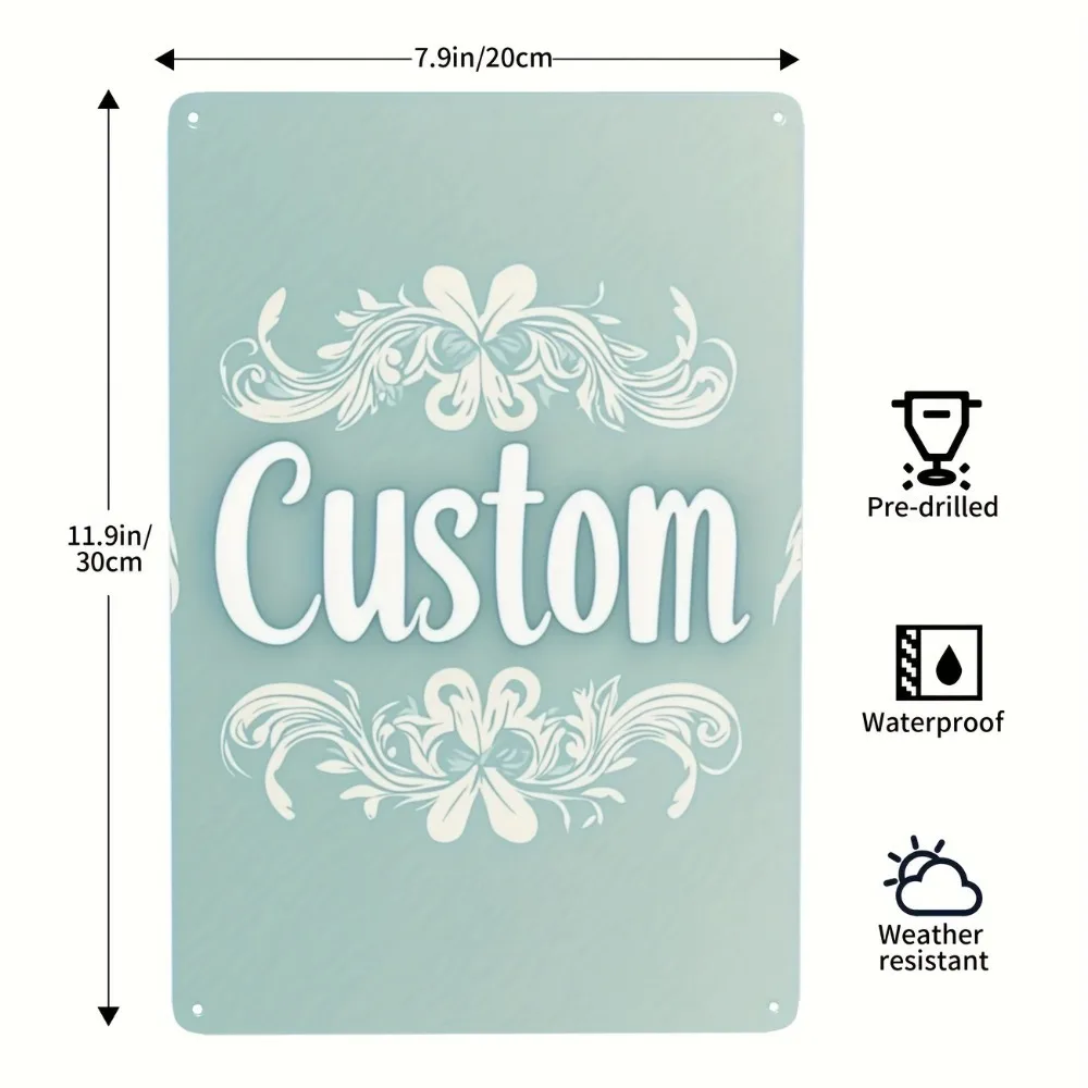 CIFbuy Custom Text Rectangle Metal Sign,Mint Green Floral Scroll Wall Decor (Only For Decoration)