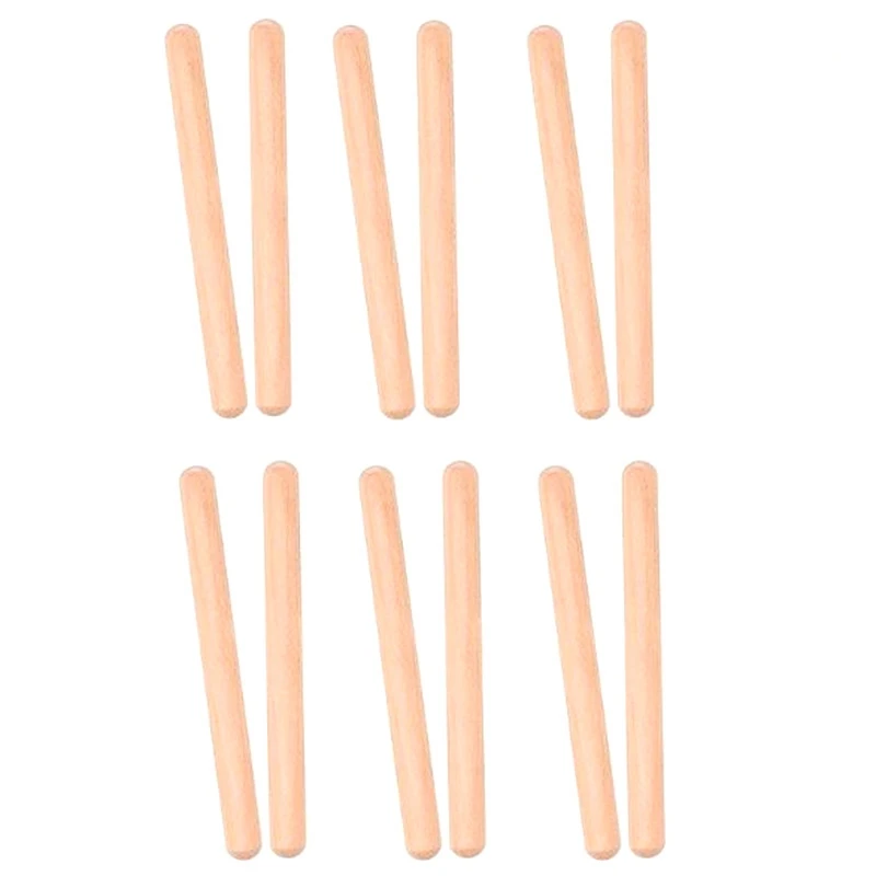 6 Pairs Wood Claves Musical Percussion Instrument Rhythm Sticks Percussion Rhythm Sticks Children Musical Toy