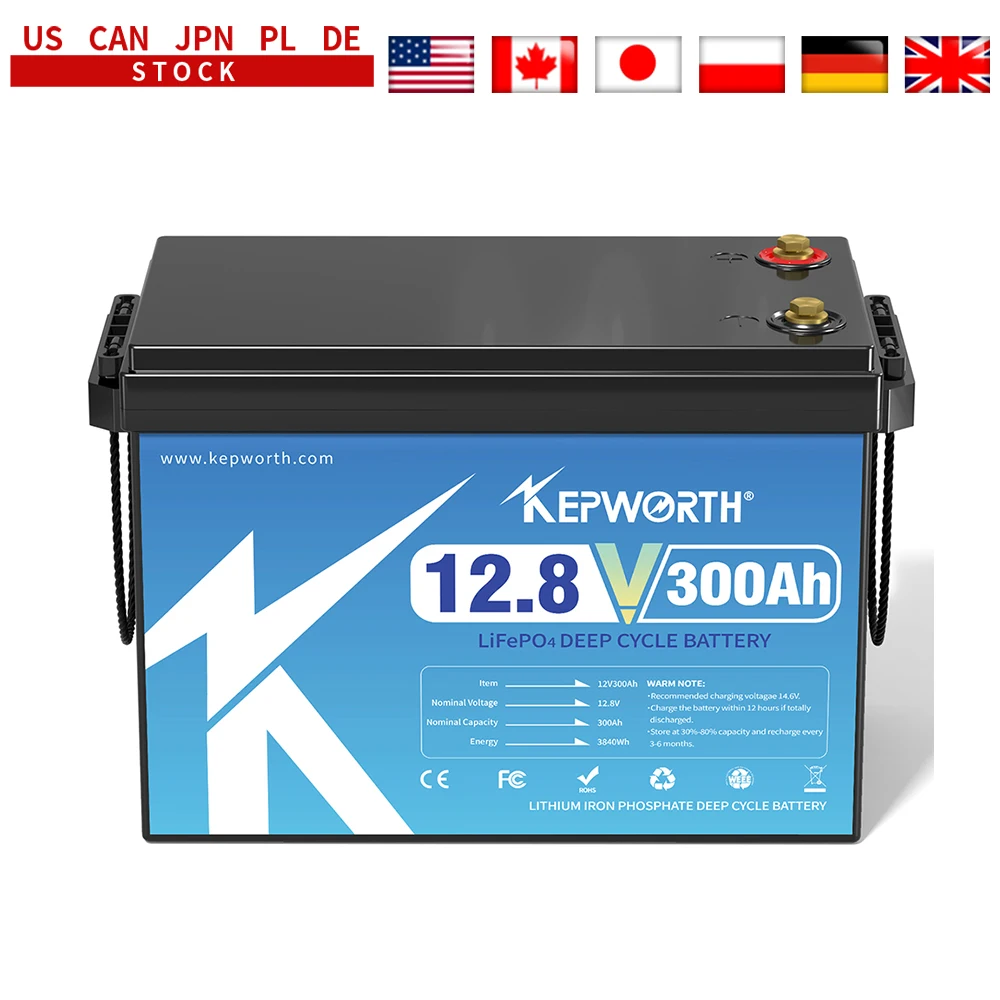 

KEPWORTH 12V 300Ah LiFePO4 аккумулятор, встроенный 200A BMS 3840Wh энергетический глубокий цикл, идеально подходит для автономных сетей, дома на колесах, солнечной системы