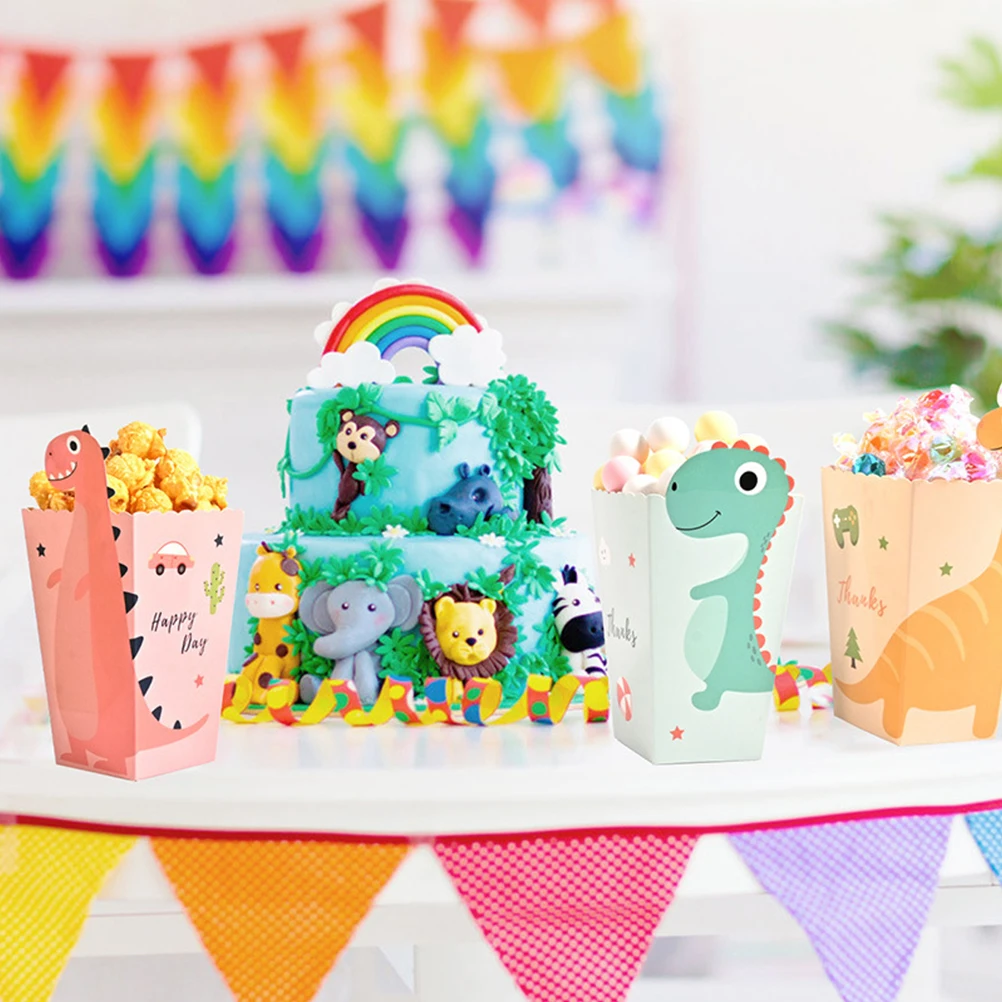 

24pcs Candy Snack Box Popcorn Party Bags Dinosaur Design Foldable Containers Birthday Decorations Kitchen Bar Supplies