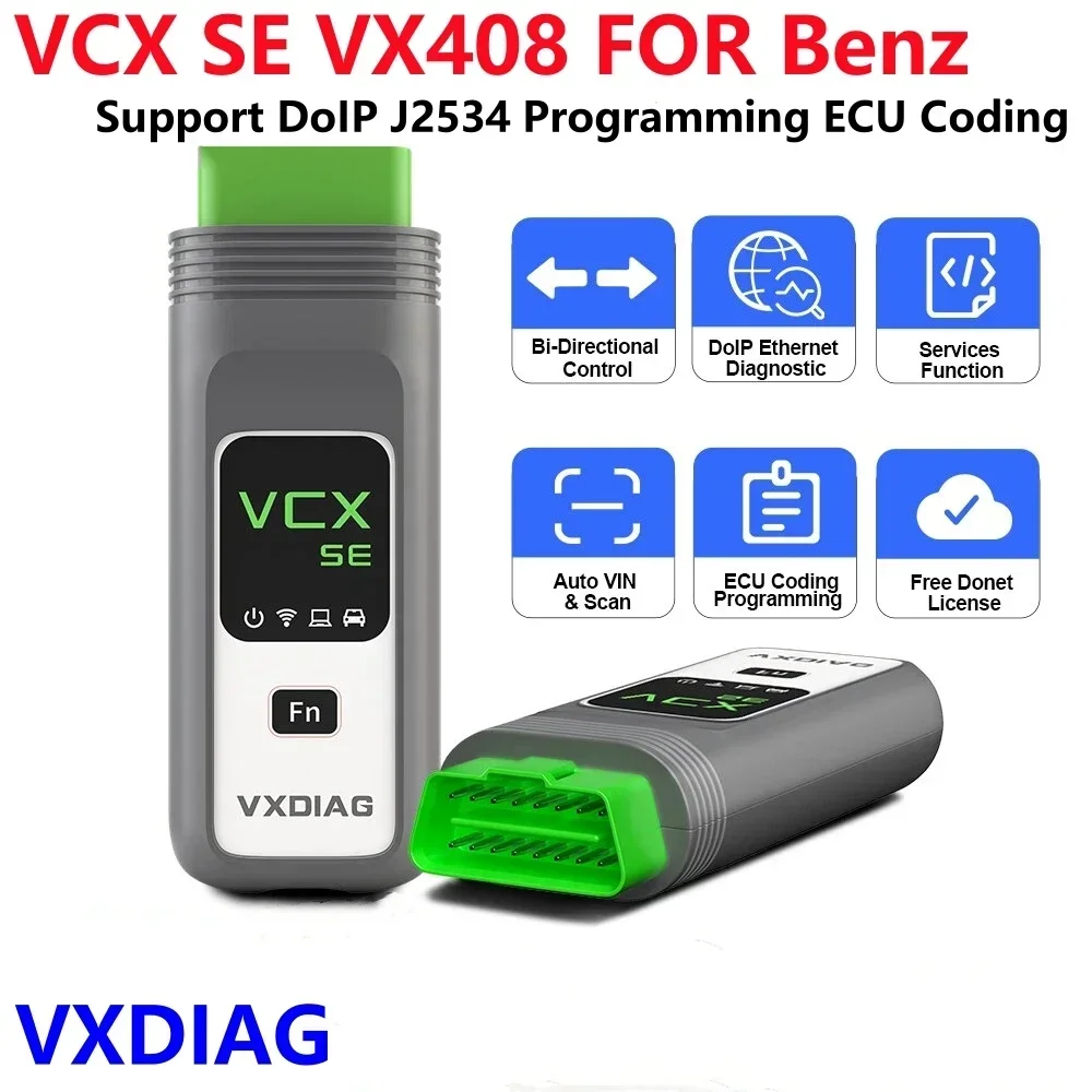 VXDIAG VCX SE VX408 for Mercedes Benz Car OBD2 Diagnostic Scanner C6 Star Diagnosis Support DoIP J2534 Programming ECU Coding A+