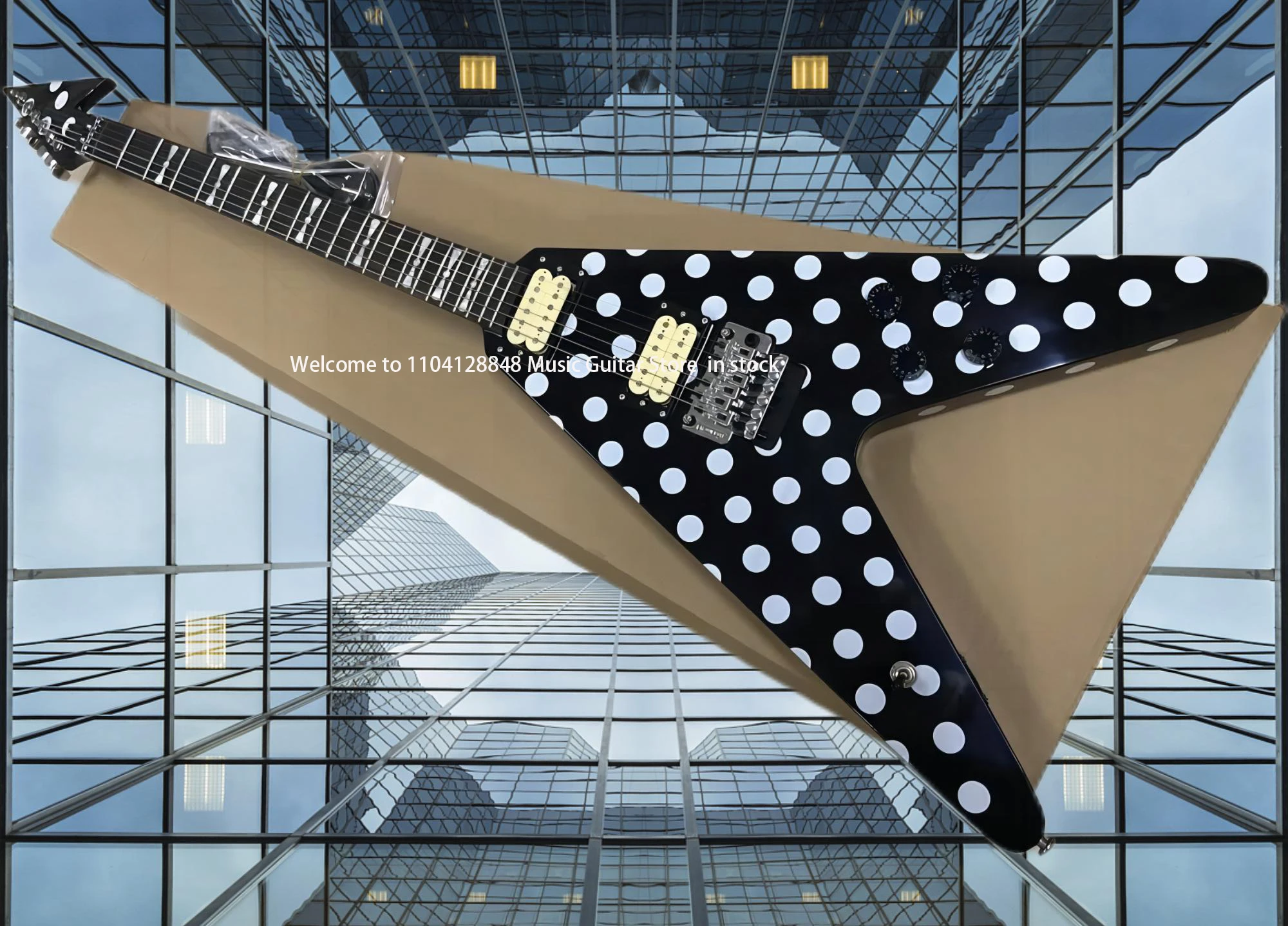 hot RandyRhoads White Polka Dot Electric Guitar Rosewood Fingerboard Bowtie Inlays Tremolo Bridge Chrome Hardware GroverTuners