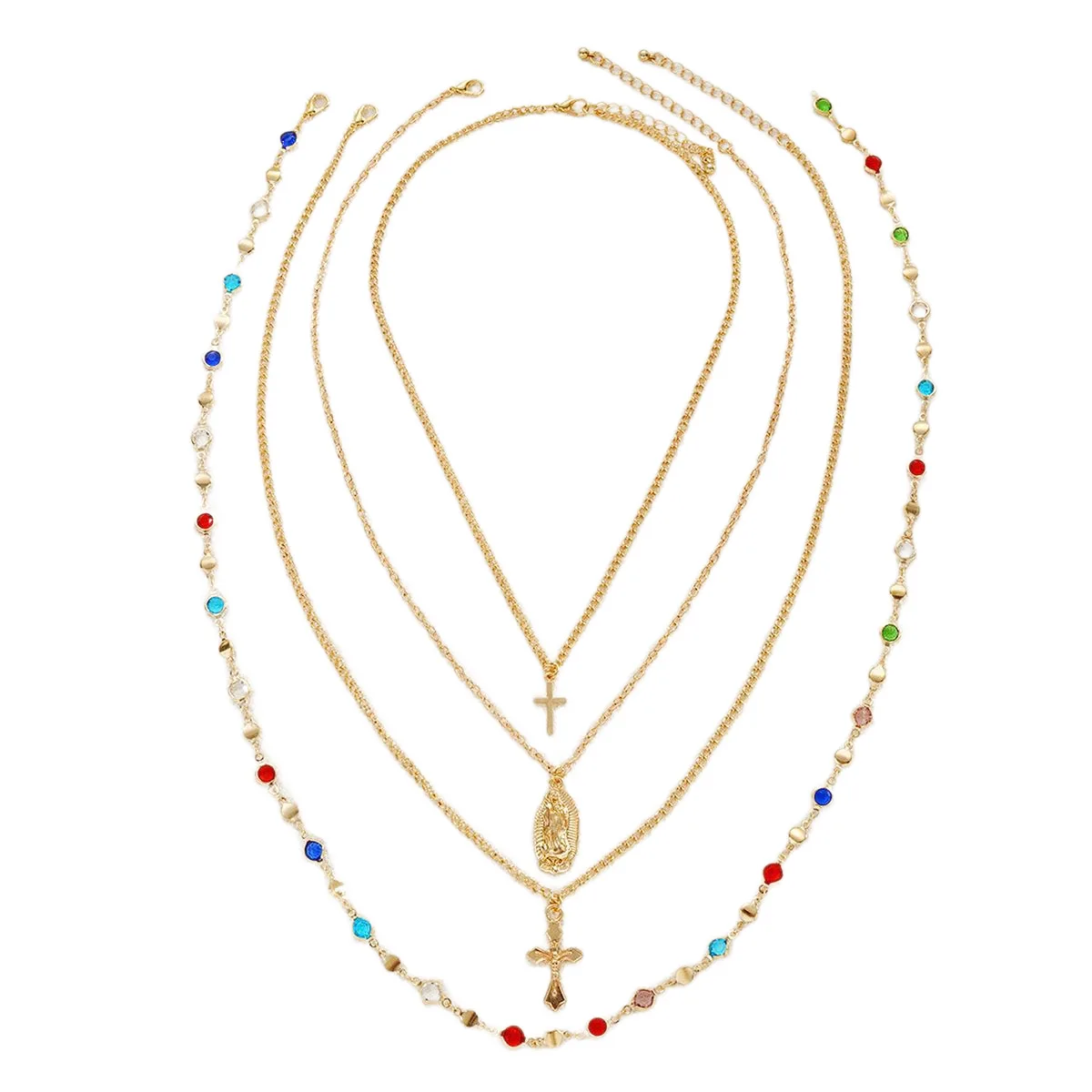 4 Stück, neues, farbenfrohes Set mit Kristall-Kreuz-Halsketten für Damen, schlichte, goldfarbene Y-förmige Halskette, modischer Schmuck für Partys. – Detail 5