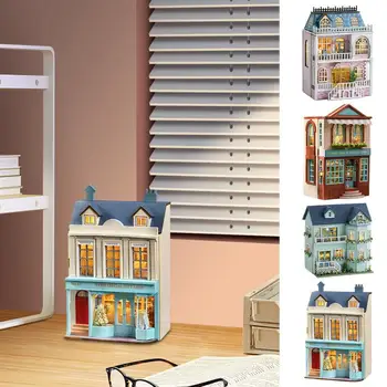 Diy Mini Wooden Dollhouse with Furniture Light Doll House Case Miniature Items Maison Toys for Girls Birthday Gifts