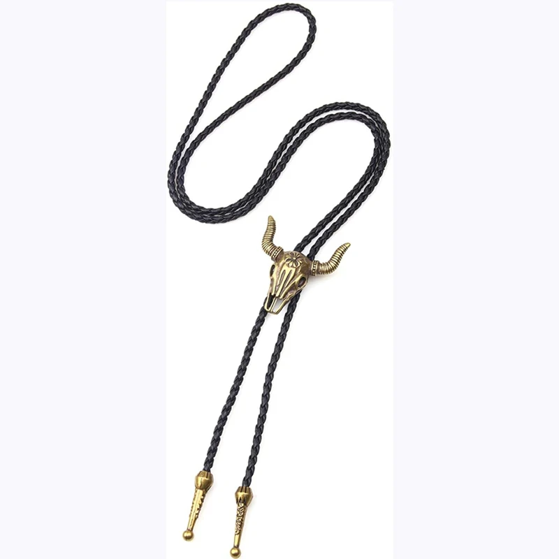 Mens Leather Necklace, Adjustable Vintage Bolo Tie for Men, Unisex Wild West Theme Cowboy Accessories Rope Cord Pendant Necklace