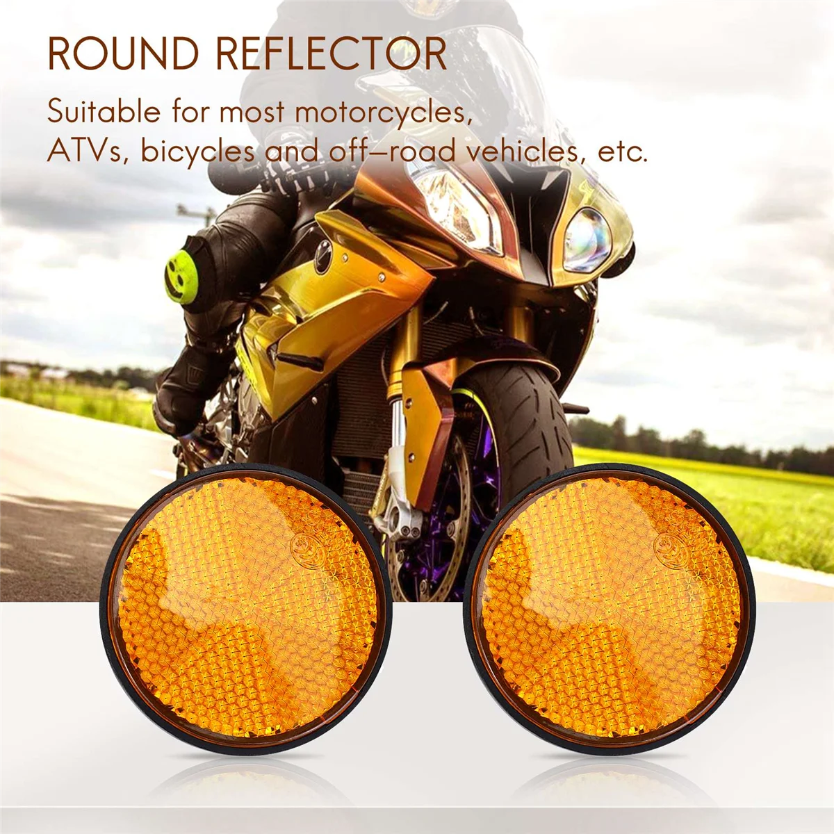 2pcs 2" Round Orange Reflector Universal For Motorcycle ATV Dirt Bike