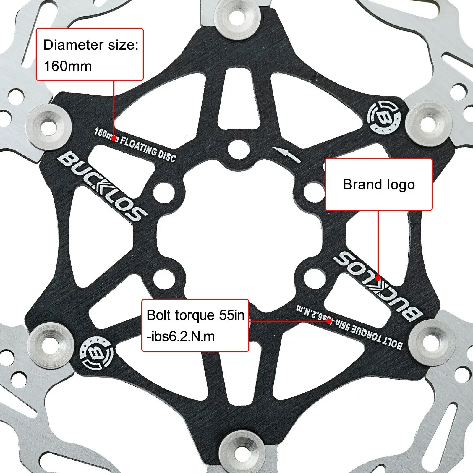 BUCKLOS Bicycle Disc Brake Rotor MTB Brake Rotors Heat Dissipation Floating Rotor Hydraulic Brake Rotors 160/180/203mm Bike Part