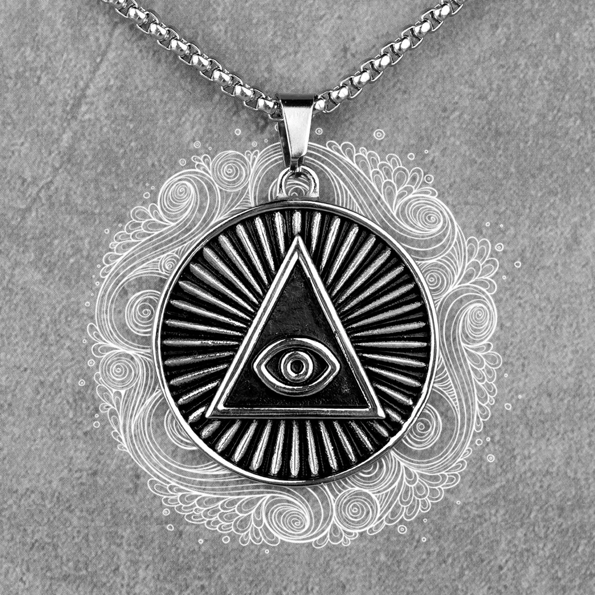 God Eye Black Round Long Men Necklaces Pendants Chain Punk for Boyfriend Male Stainless Steel Jewelry Creativity Gift Wholesale