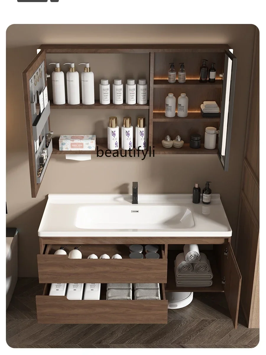 New Chinese walnut ceramic basin, bathroom cabinet, combination bathroom, hand and face wash station