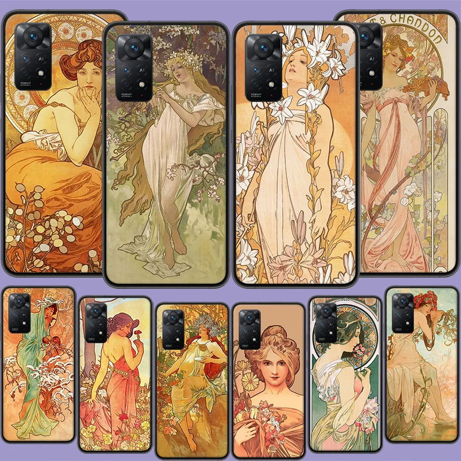 Alfons Mucha Primavera Phone Case For Redmi Note 13 5G Plus 12C 12 10A 10C 10 9 8 9A 9C 9T 8A S2 K60 K70 Pro 7 7A 6 6A Xiaomi A2