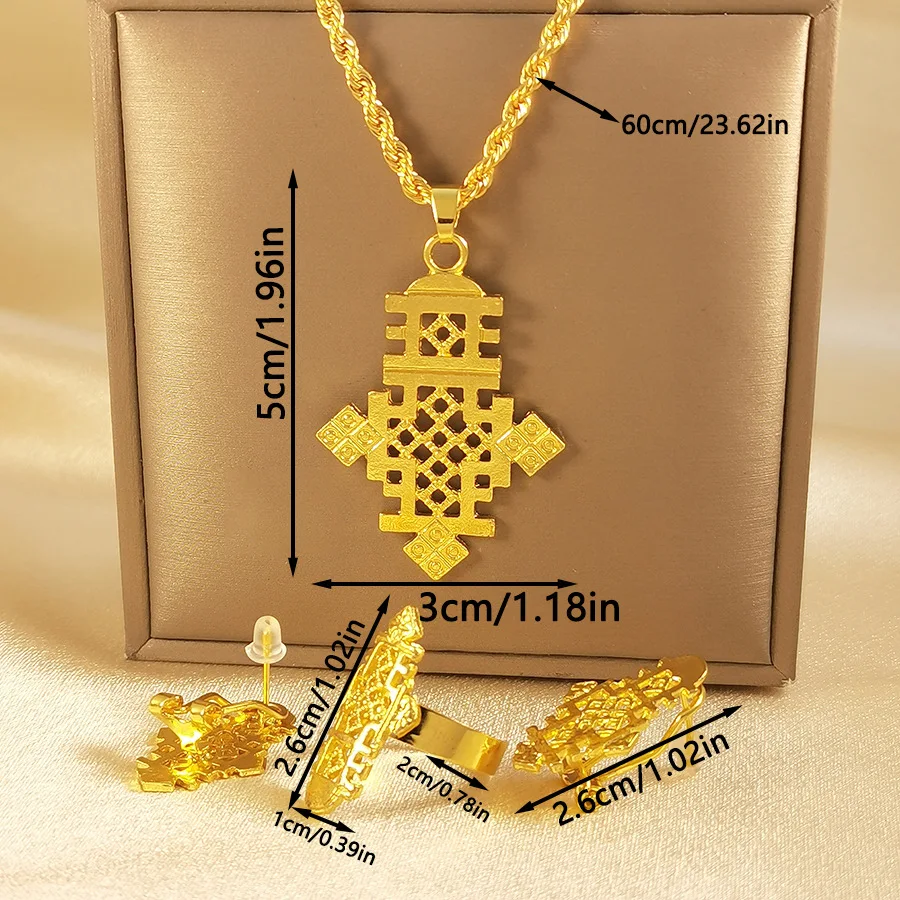 9999 gold 3-piece Middle East Ethiopia jewelry set - necklace, earrings, girl's ring