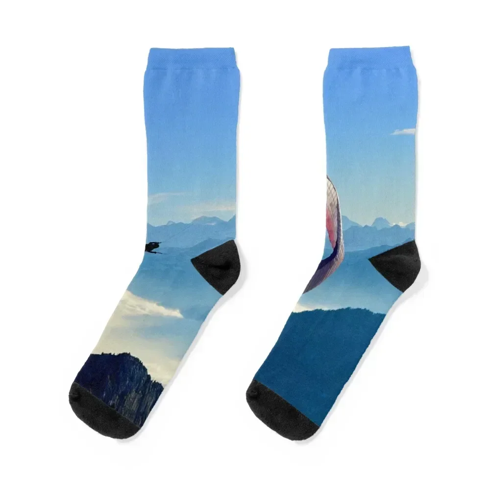 Paraglider / Swiss Artwork Photography Socks designer winter thermal Socks For Men Women's