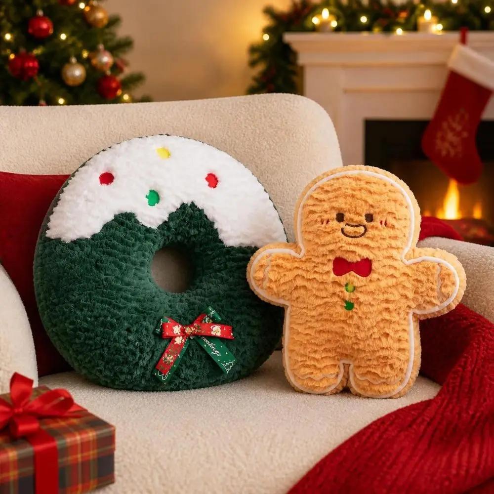 Cute Creative Shape Christmas Pillow Seasonal Pattern Comfortable Waist Cushion Soft Snowman Pillow Home Decor