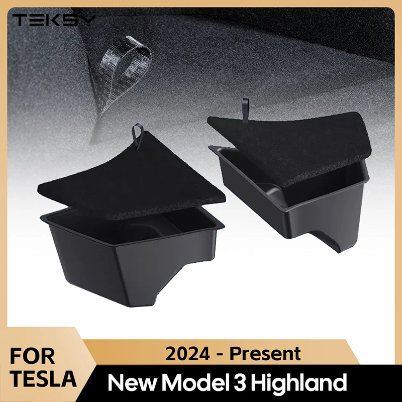 Per 2024 Tesla Modello 3 Highland Baule posteriore Lato sinistro Scatola di immagazzinaggio con coperchio Coda Boot Organizer Partizione Decorazione