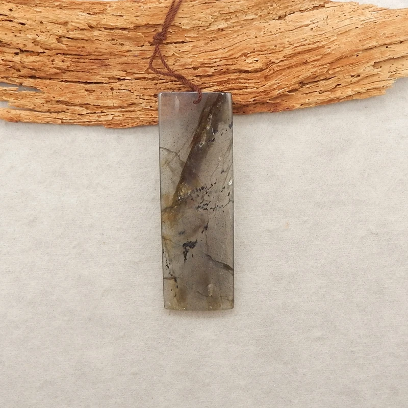 

Labradorite Rectangular Bar Pendant Mottled Grey Iridescent Gemstone Jewelry Component for DIY Handmade Beads 64x21x5mm-13g