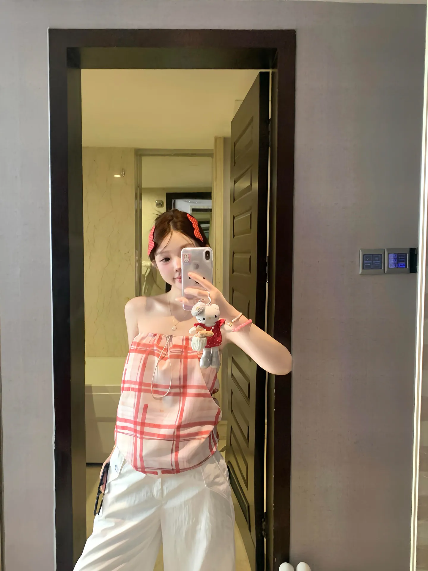 

Sweet And Spicy Red Plaid Tube Top Vest Women's Design Sense Dstring One oulder irt ort Length Outerwear Spring 2026