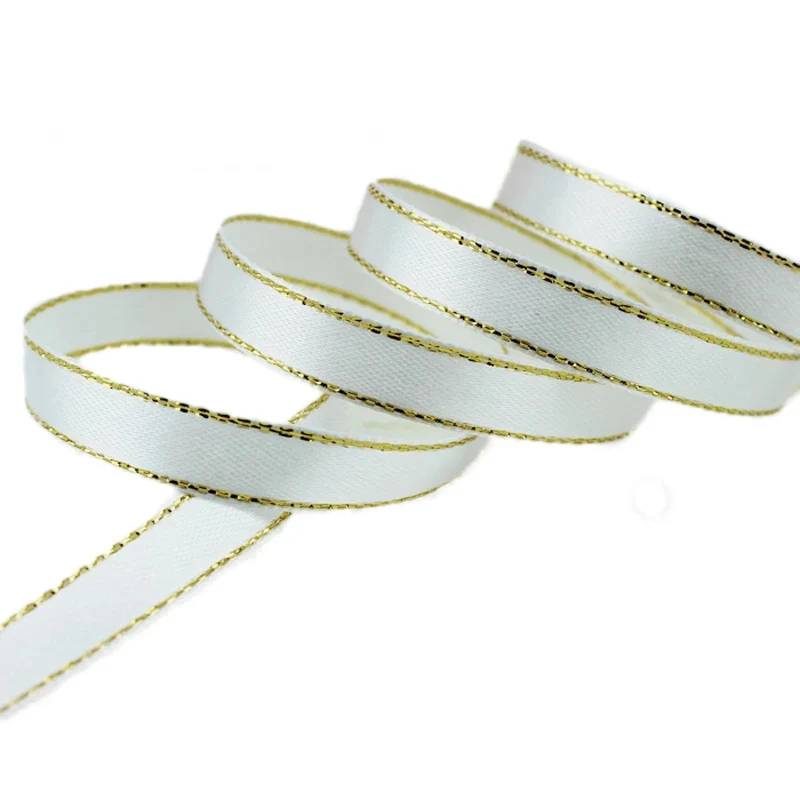 (25 yards/roll) 6mm Gold Edged satin ribbon high quality gift packaging ribbons