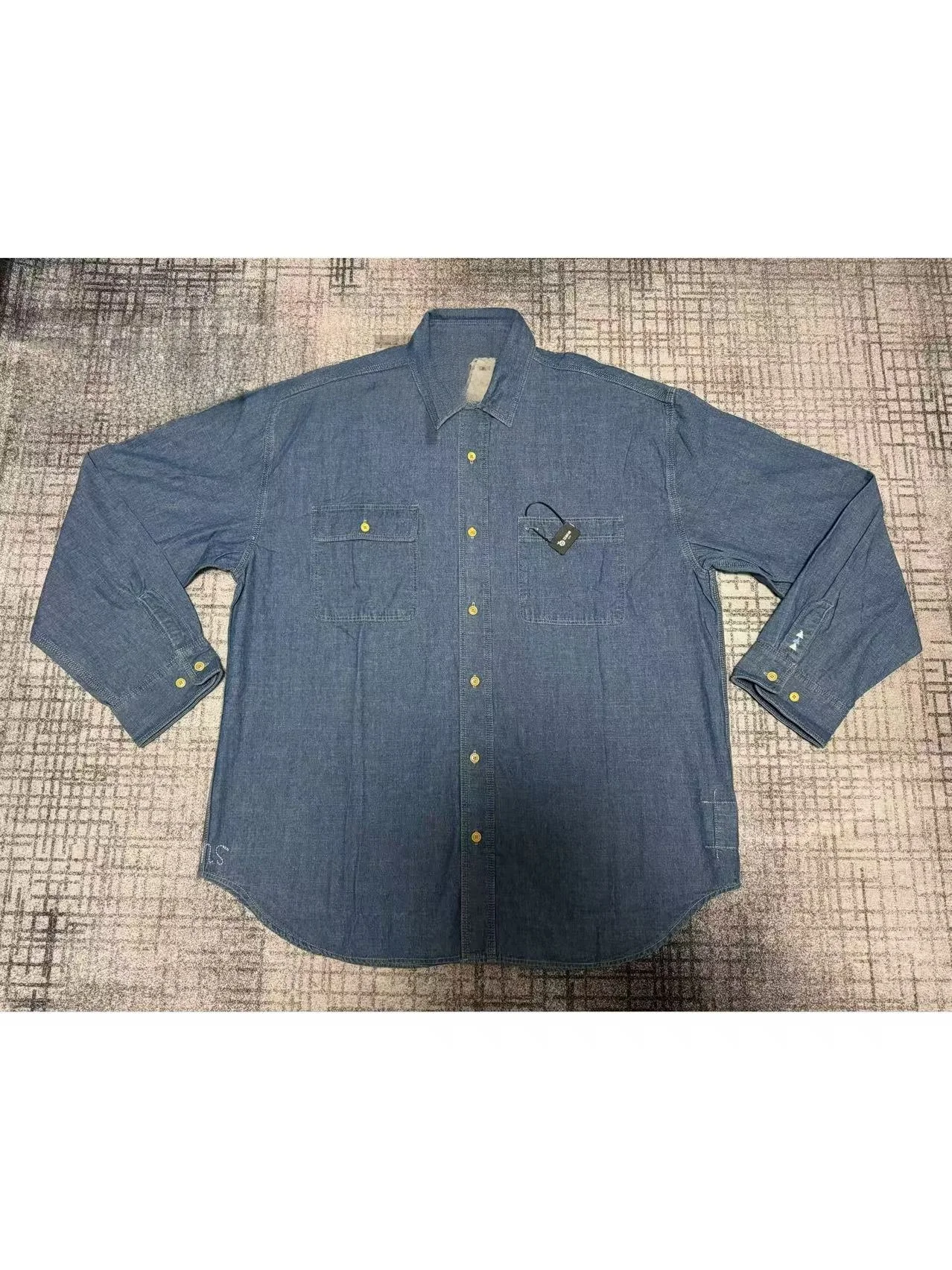 

Madness Wu Wen Le 25ss Loose Casual Long Sleeve Denim Shirt Embroidered Letter Pearl Point Bamboo Knot Men's Fashion Top