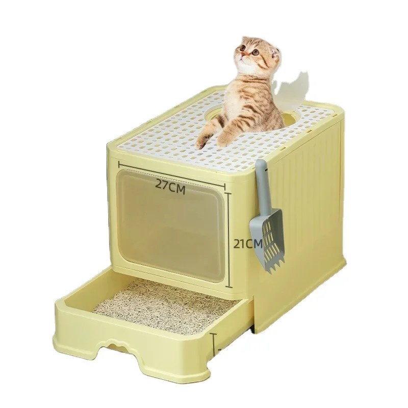 

Cat Litter Box Large Foldable Front Entry Top Exit Litter Box with Lid for Cats