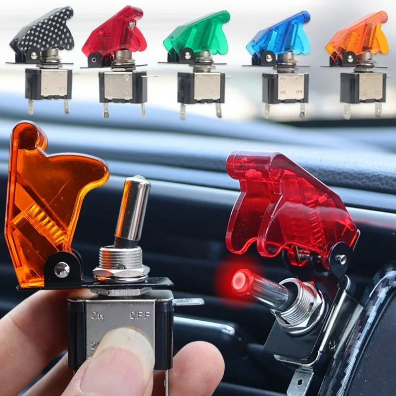 

ASW-07D LED Car Modification Switch 12V 20A Auto Rocker Arm Toggle Switch with Prevent Accidental Collision Protective Cover