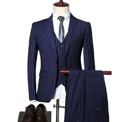 2023 High Quality Men Business Dinner Blazers Coat Stripe Slim Fit Wedding Male Groom Tuxedos Suit Jacket Pants Vest 3 Pcs Set