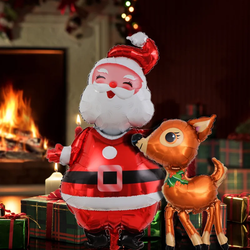Ballon-Set aus Aluminiumfolie für Weihnachtsmann und kleine Hirsche, Weihnachts-Happy-Ballon-Dekorationsset, geeignet für Weihnachten