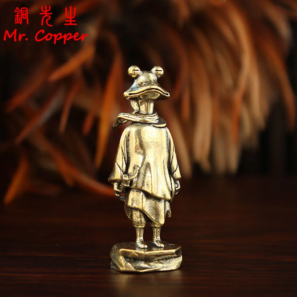 Brass Swordsman Frog Small Statue Vintage Animal Characters Miniatures Figurines Desktop Decorations Crafts Home Decor Ornaments