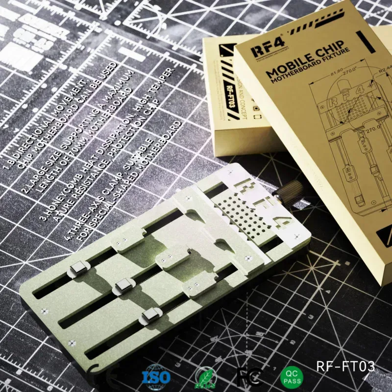 

RF4 RF-FT03 Multi-Functional Mobile Phone Repair Fixture PCB Board Fixed IC Chip CPU Glue Removal BGA Rework Soldering Clamp