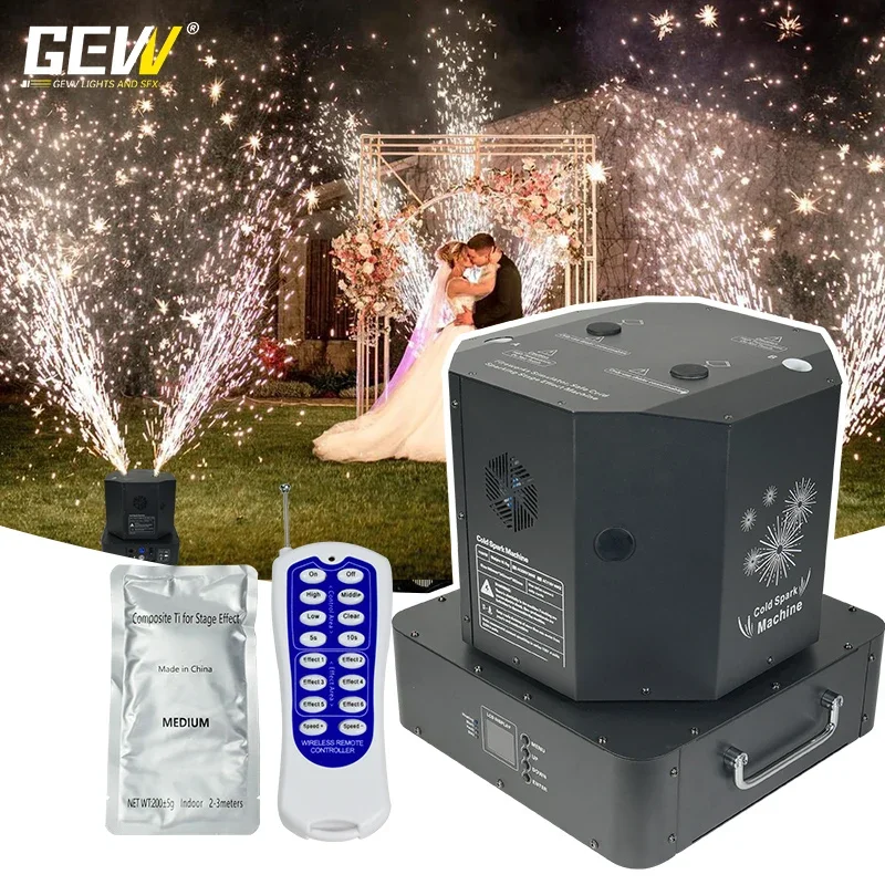 1300W Dual Head Rotation Fireworks Flame Spark 360 Degree Double Jet Spray for Wedding Stage Cold Fireworks Machine