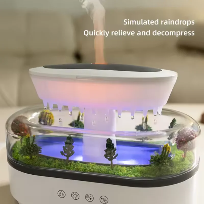 250ML Rain Diffuser Cloud Humidifier Rain Water Drip Humidifier with Drip Music Micro Landscape Ultrasonic Diffuser for Bedroom