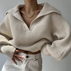 Women Sweater 2024 Fashion Loose Thick Knitting Sweaters Jumper Long Sleeve Knitwear Autumn Winter Female Pullover Tops