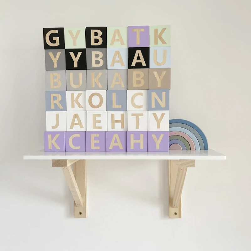 Nordic Wooden Alphabet Letters Decoration Wood ABC Cubes Kids Learning Toys DIY Baby Name Blocks Newborn Photography Props