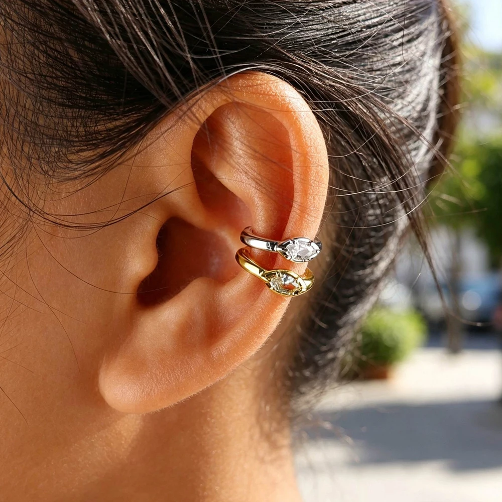 1pc Clip On Earrings Shiny Oval Cubic Zirconia CZ Fashion Punk Party Bar Jewelry For Women